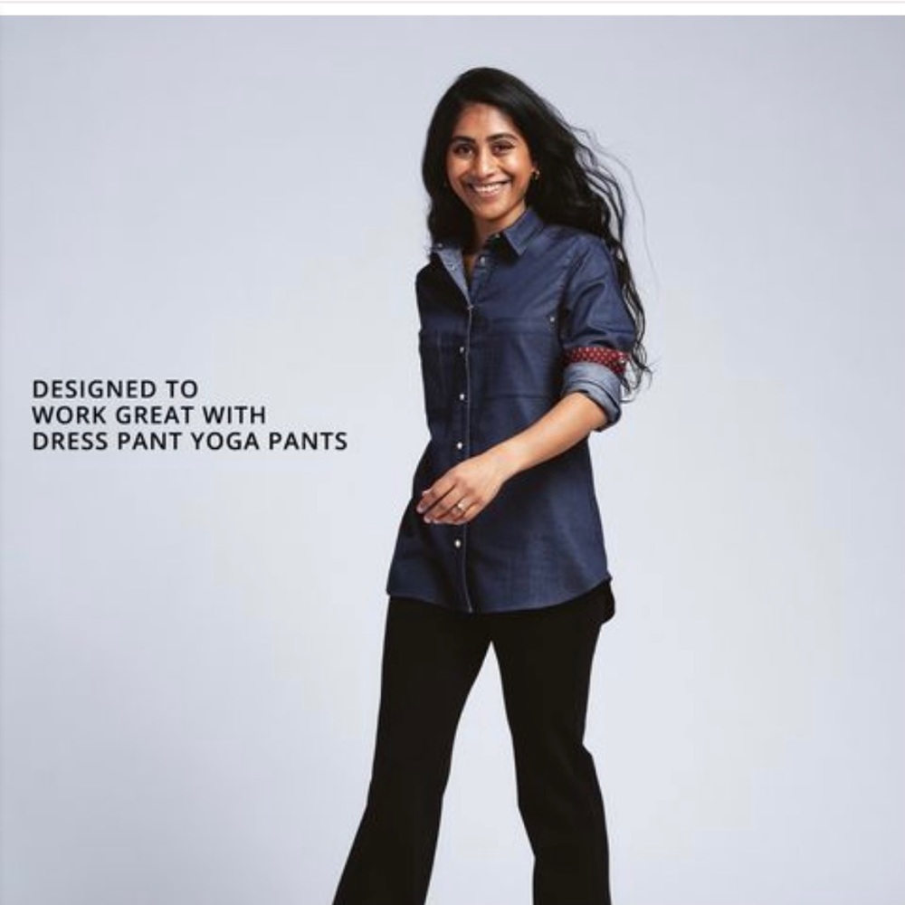 Betabrand Rosie the Riveter denim button down